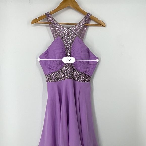 Custom Purple Beaded Halter Cocktail Dress - Picture 9 of 11